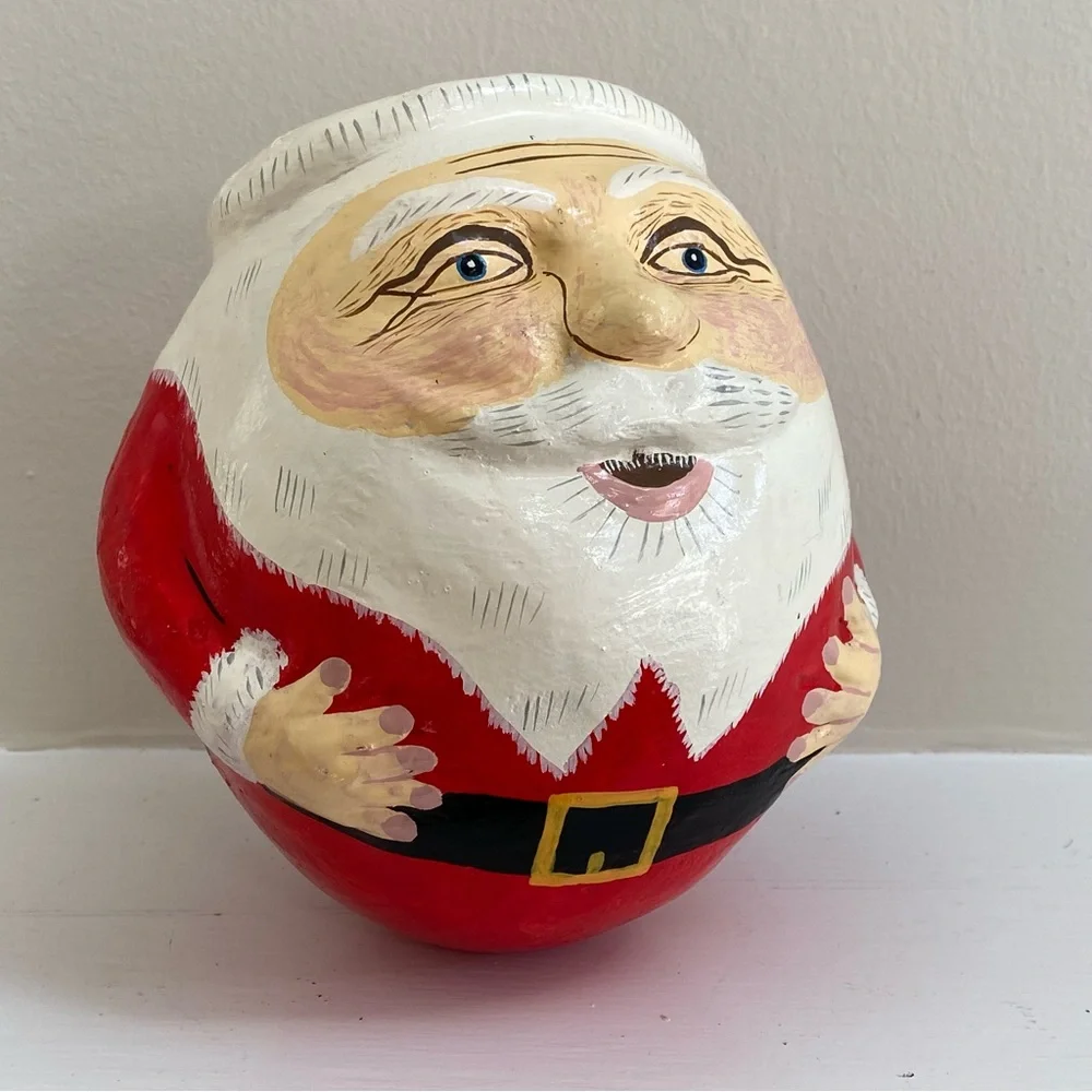 Vintage Red and White Roly Poly Paper Mache Holiday Santa Home Accent Decor